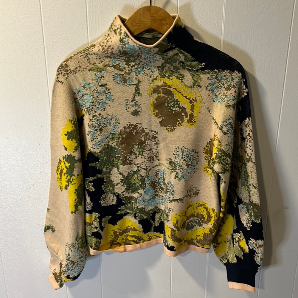 Anthropologie XS mock neck sweater - beautiful floral design!